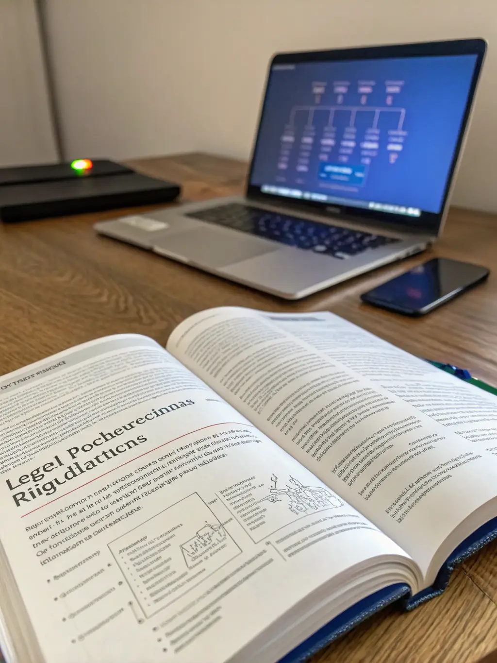 An image of a Canadian legal guidebook open on a desk with Canadian flags in the background.